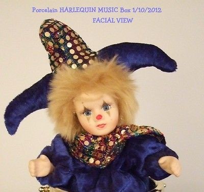 Vintage 70s Porcelain HARLEQUIN Drum Music Box Plays Frere Jacques 