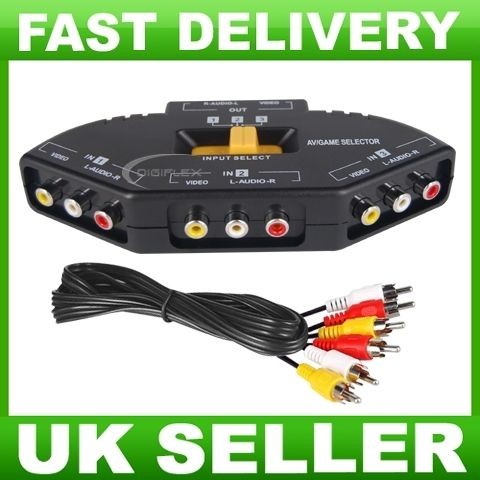 New 3 Port AV Audio RCA Phono Selector Switch Hub Connect Xbox, PS2 