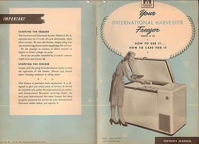 1940s Vtg International Harvester Freezer Owners Manual Booklet Model 