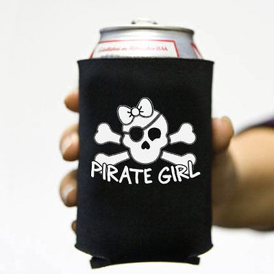   Girl Skull & Bones Pirate Beer Pop Can Koozie Koolie Cooler Insulator