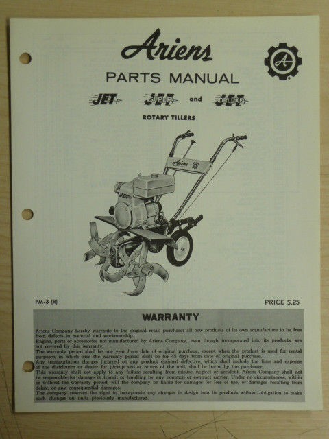 ARIENS JET SUPER JET DELUXE JET ROTARY TILLERS PARTS MANUAL PM 3