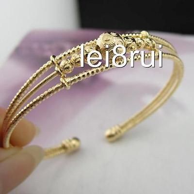 2PCS babys 18k yellow gold filled bangle childrens bracelet W/beads 