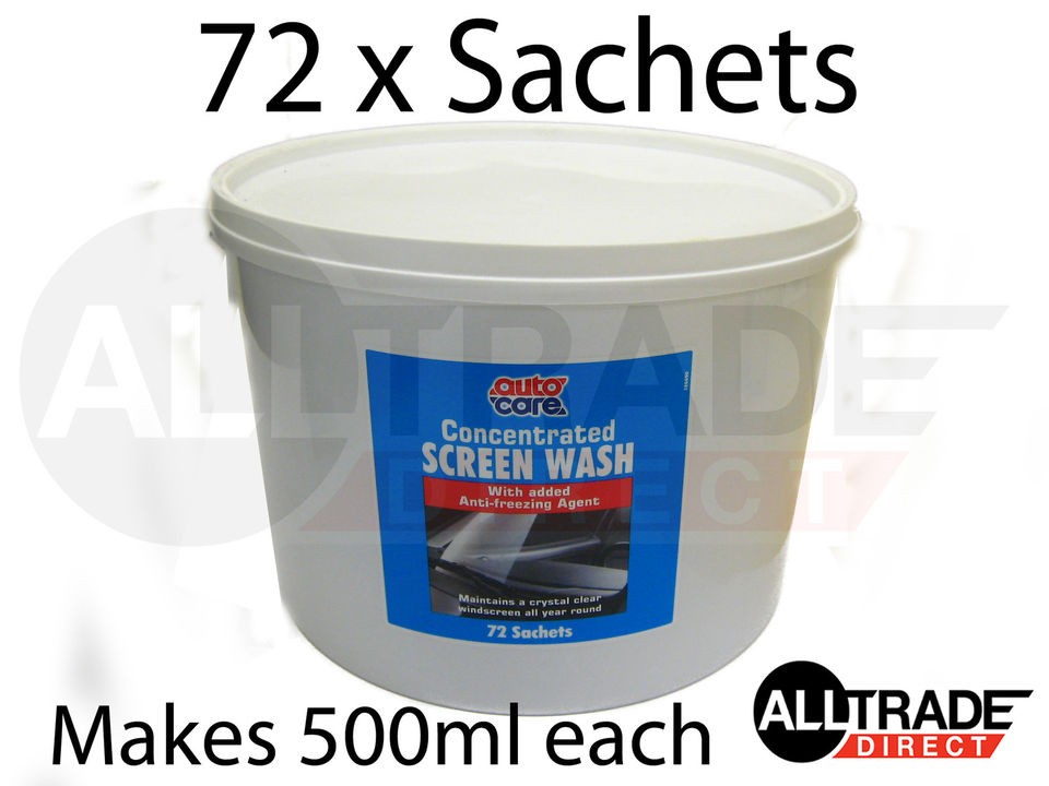 AUTO CARE SCREEN WASH BUCKET 72 x 70ml EACH SACHETS MAKES 500ml WHEN 