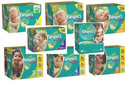 Pampers Baby Dry Diapers & Wipes Sizes Newborn 1 2 3 4 5 6 BULK LOWEST 