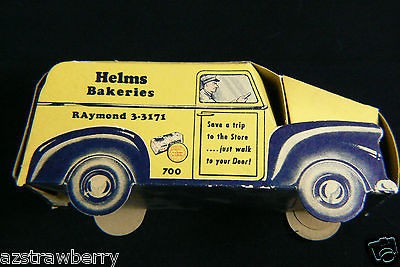 VINTAGE HELMS BAKERIES BREAD PAPER TRUCK CAR CARDBOARD