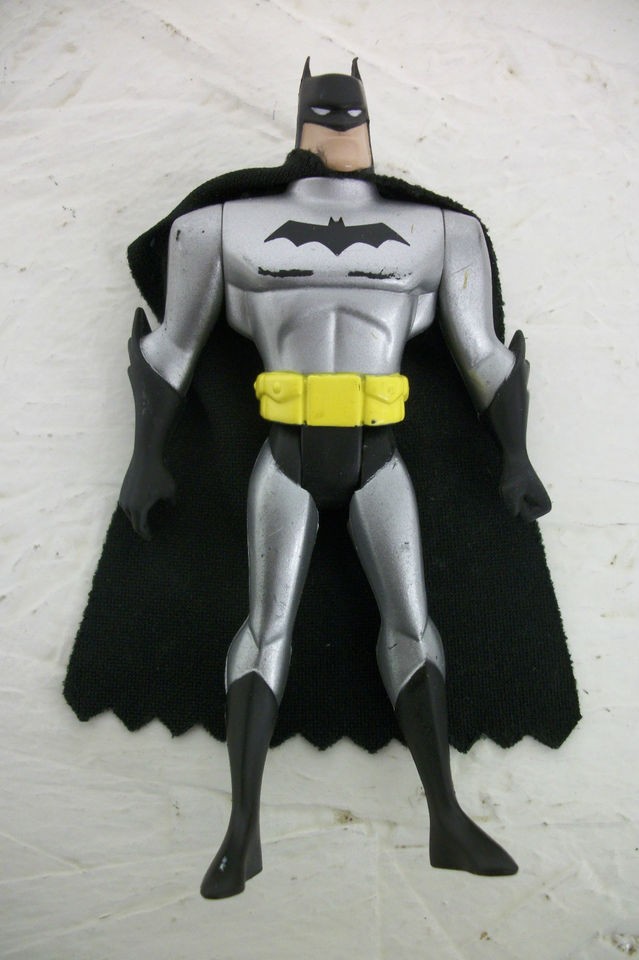 LOOSE Batman Figure Silver with yellow belt and cloth black cape DC 