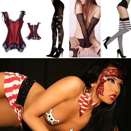 Sexy Buccaneer Pirate Lady Costume Halloween Corset/Thigh High Jolly 