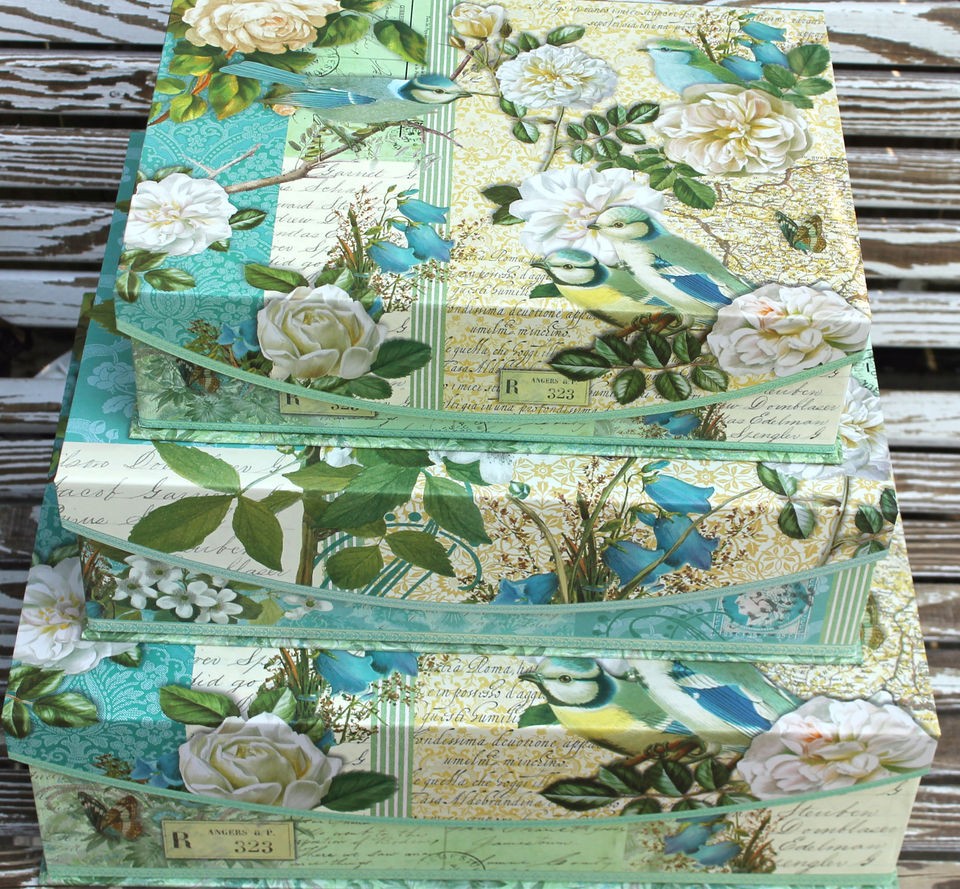   sTUDIO Choice of Floral Turquoise Bird Nesting Flap Lid Keepsake Box