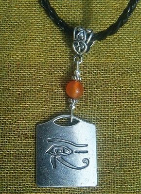 Eye of Horus Tag Pendant   Tibetan Silver   Real Leather Cord 