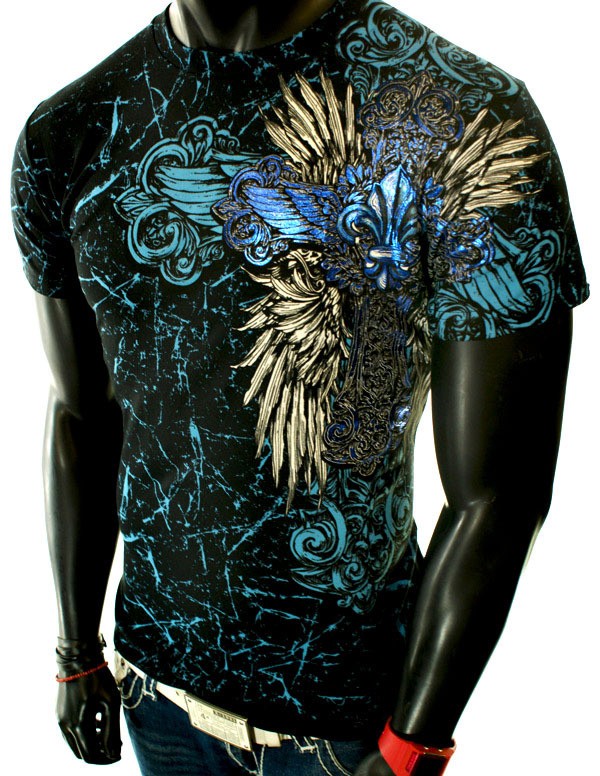 NEW MENS BLACK GRAPHIC UFC MMA CROSS BIRDS WINGS ANGEL ROYALTY CROWN T 