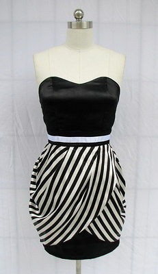 BL1499 BLACK AND WHITE STRIPE STRAPLESS PARTY DRESS SIZE S