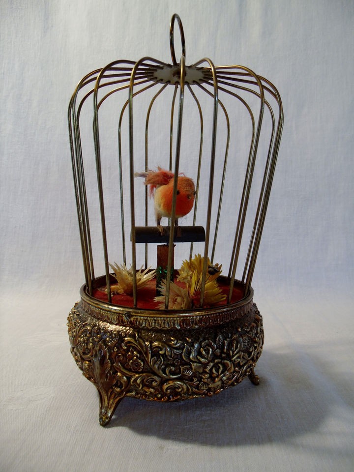 ANTIQUE GERMAN SINGING BIRD CAGE AUTOMATON MUSIC BOX DETAILED BRASS 