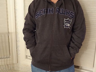 NWT Mens Seattle Seahawks Charcoal Gray Full Zip Hooded Sweatshirt 