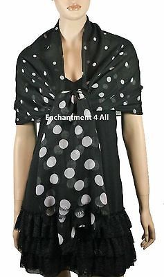 New Elegant Black/White Super Large 74x40 Polka Dot Fashion Shawl 