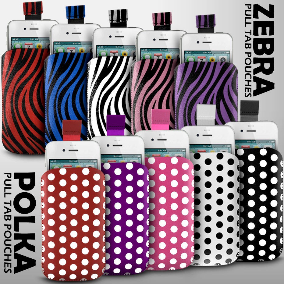   POLKA & ZEBRA PULL TAB CASE COVER POUCH FOR VARIOUS BLACKBERRY PHONES