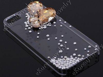 Bling Champagne Gold Pear Crystal Clear Cell Phone Back Case for 