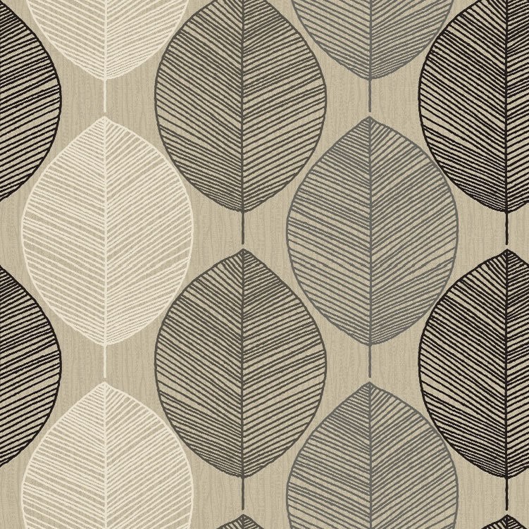 Taupe Black Silver 408206 Retro Leaf Arthouse Wallpaper