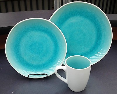   CRACKLE GLASS AQUA Bone China 12 piece dinner ware set *FREE SHIP