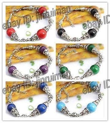   Tibet silver 12mm Jade beads handmade bracelet 6 color 