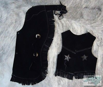 Suede Leather Childrens Chaps & Vest Set Great Halloween Cowboy 