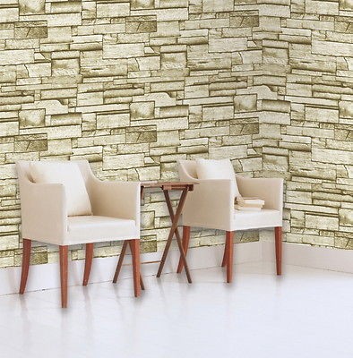   prepasted point sticker wallpaper roll 2.5m P095 stone brick beige