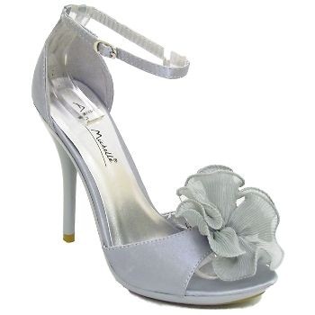   GREY SILVER WEDDING SANDALS WOMENS BRIDAL HIGH HEEL SHOES SIZE 3 8