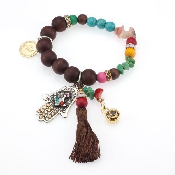 Bibi 2943 Wood & Crystal Tassle Bracelet