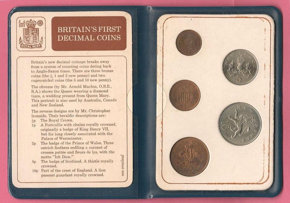 GB QEII QUEEN ELIZABETH II BRITAINS FIRST DECIMAL COINS IN 