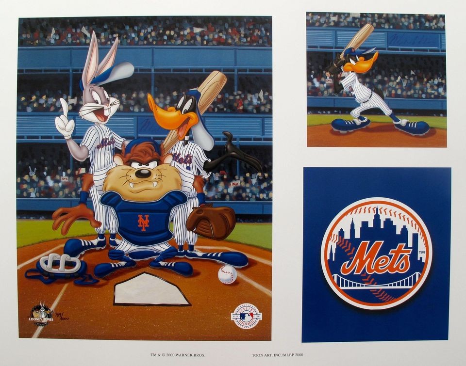   METS BASEBALL Art Lithograph Bugs Bunny, Daffy Duck and Taz