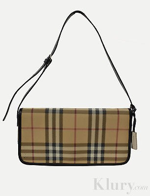 Burberry Nova Canvas Coated Plaid Rectangular Shoulder Bag with Flap