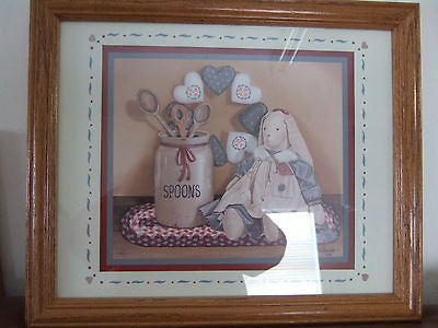 HOME INTERIOR FRAMED RABBITS HEARTS & SPOONS