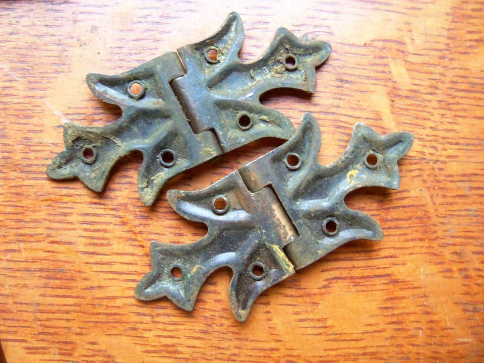 Two Antique Steel Butterfly Cupboard Door Hinges 1 7/8 X 4