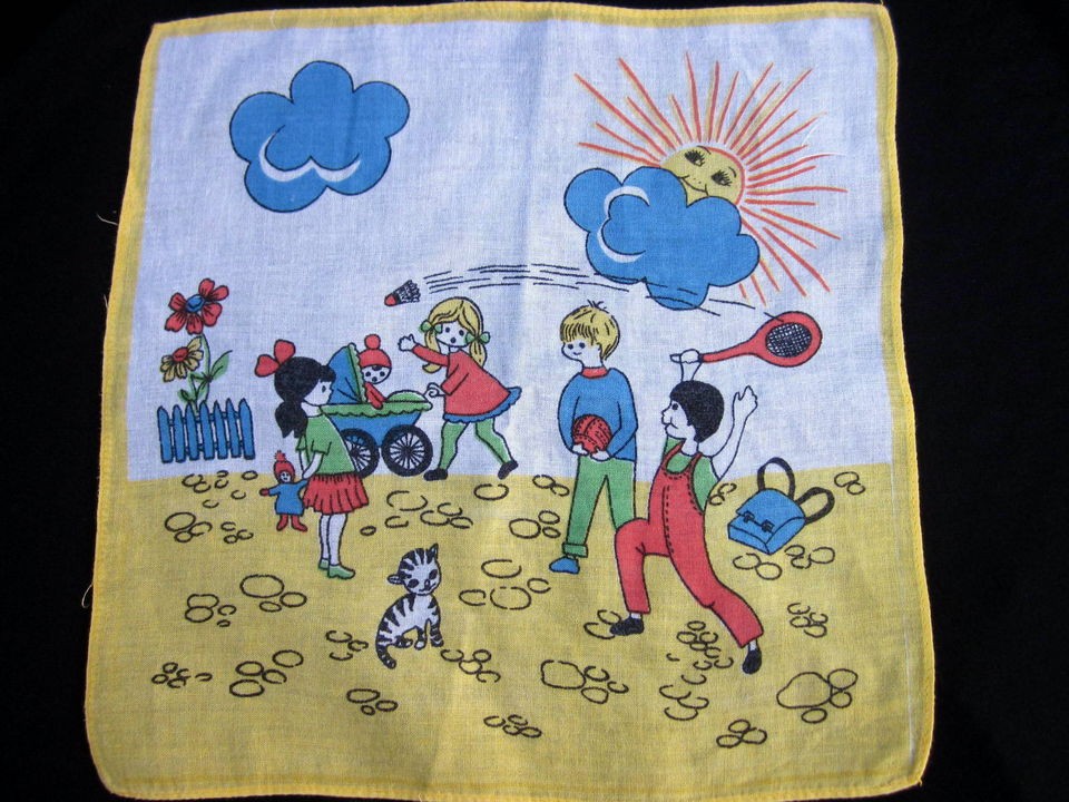 Childrens Hankie Playing on the Playground Babies Kitten Dolls 