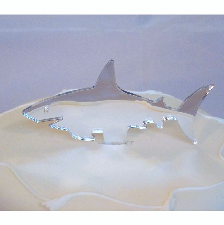 Shark Cake Topper Acrylic 3mm Mirror Sizes 10cm, 6.5cm or 5cm High 
