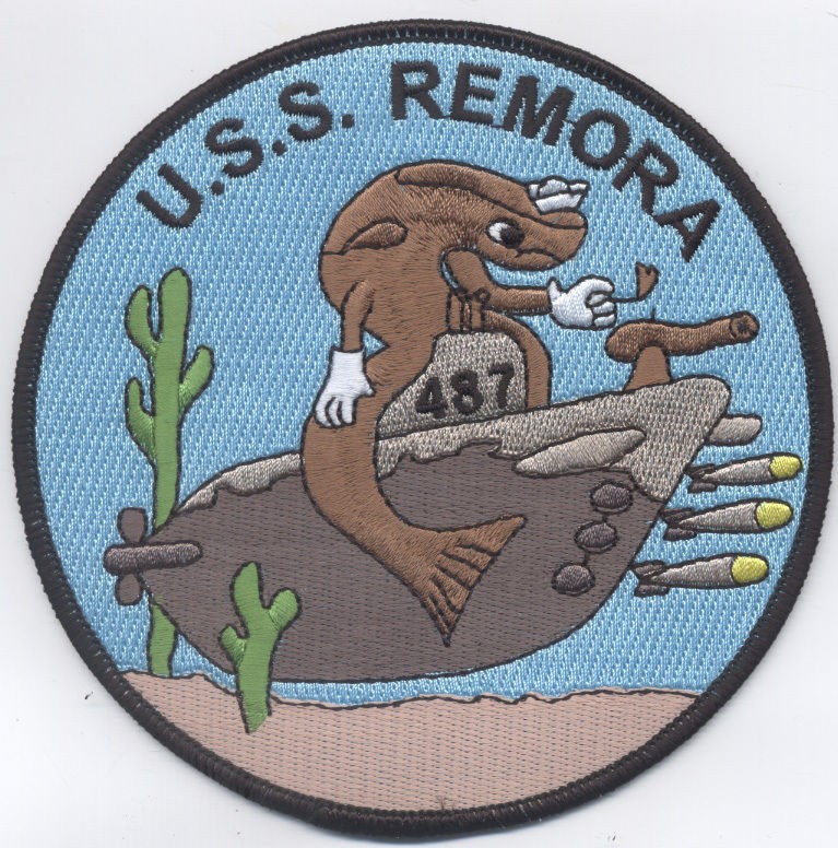 USS Remora SS 487   Fish lighting cannon fuse on sub BC Patch Cat No 