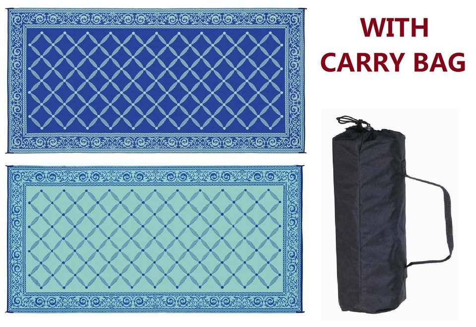 RV Patio Camping Outdoor Mat w/ Bag 9x18 Blue 119183