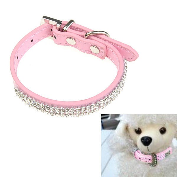 Newly listed Pet Dog Cat PU Leather Collar With Rhinestone Black,Blue 