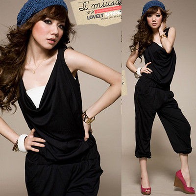 Women Cowl Neck Sleeveless Casual Pants Jumpsuits Rompers Overalls 