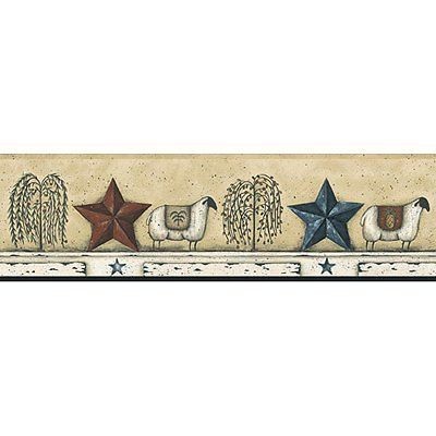 Lot Of 2 Country/Prim /Folk Art Wallpaper Border *Sheep*Tin Stars 