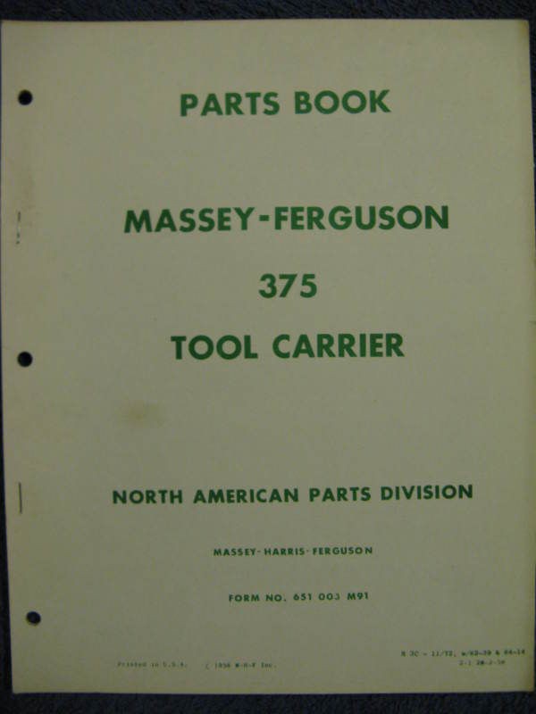 Massey Ferguson 375 Tool Carrier Parts Catalog Manual