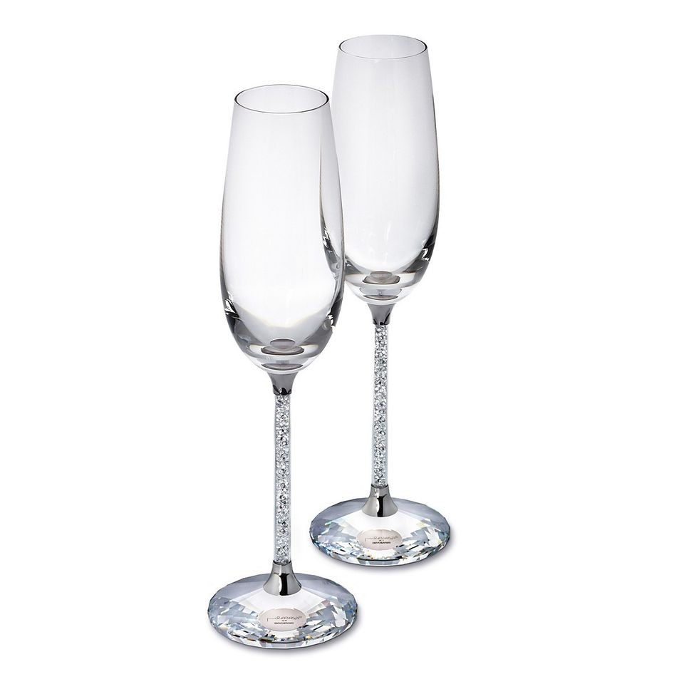 SWAROVSKI CRYSTALLINE CHAMPAGNE FLUTES, SET OF 2 GORGEOUS NEW IN THE 