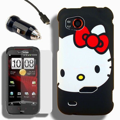 Case+Car Charger+Screen Protector for HTC Rezound Hello Kitty E Guard 