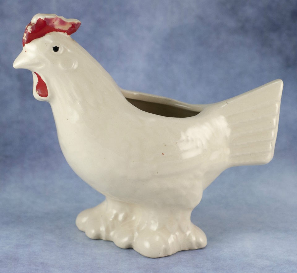 Vintage Ceramic Pottery 5 1/8 Inch White Chicken Planter