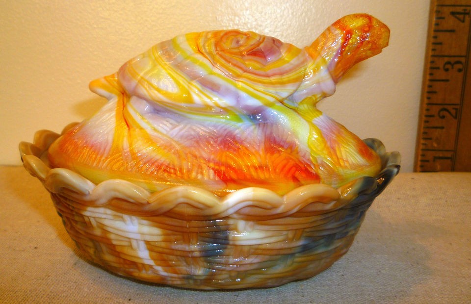 Slag Glass Turtle on Nest glass turtle trinket dish