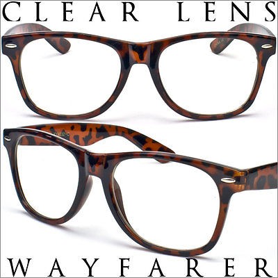 Tortoise Shell Clear Lens Glasses Frames New UV400 Men Retro Celeb 