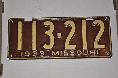 1933 Missouri License Plate Tag#113 212 Hot Rod Rat Rod Craft Art