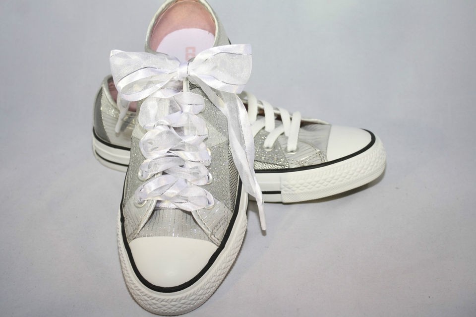 WOMENS Converse Chuck Taylor All Star Sparkle Silver Designer Ribbon 