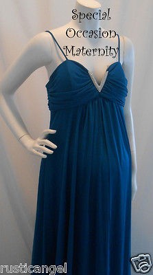 New Long Teal V Brooch Maternity Dress MEDIUM Maxi Baby Wedding 