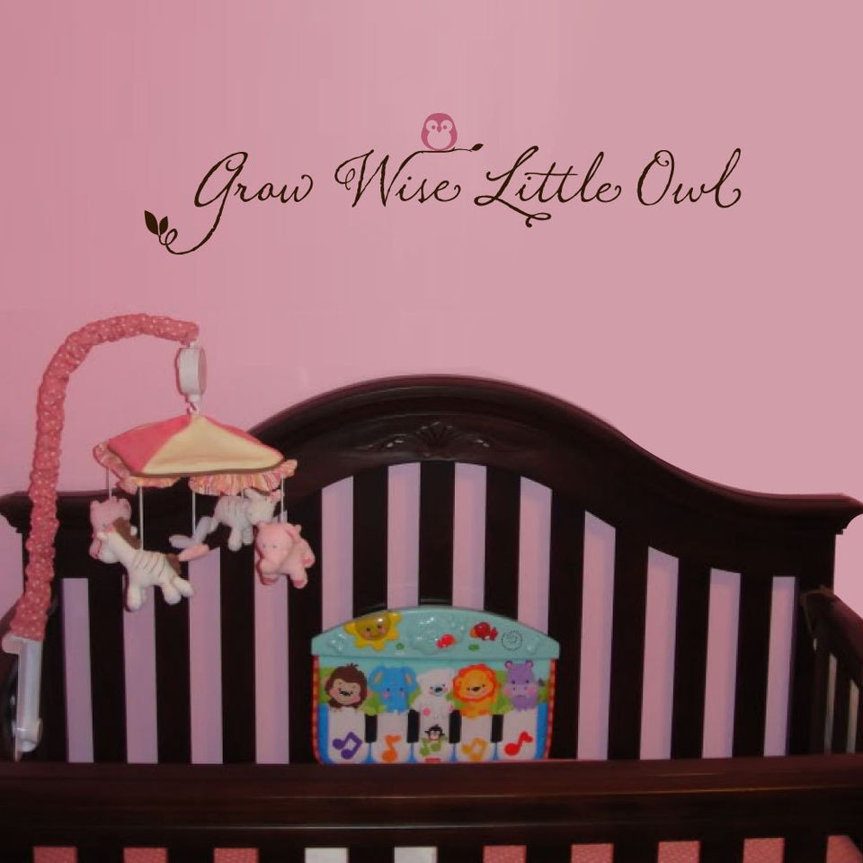 GROW WISE LITTLE OWL wall decal childrens nursery art vinyl lettering 