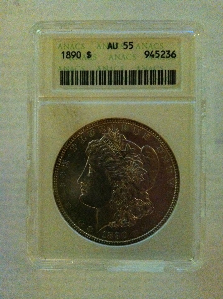 1890 Morgan Silver Dollar  AU 55 graded by ANACS